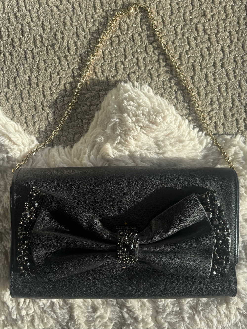 kate spade black bow-embellished chain clutch